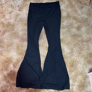 Flare leg black ribbed pants